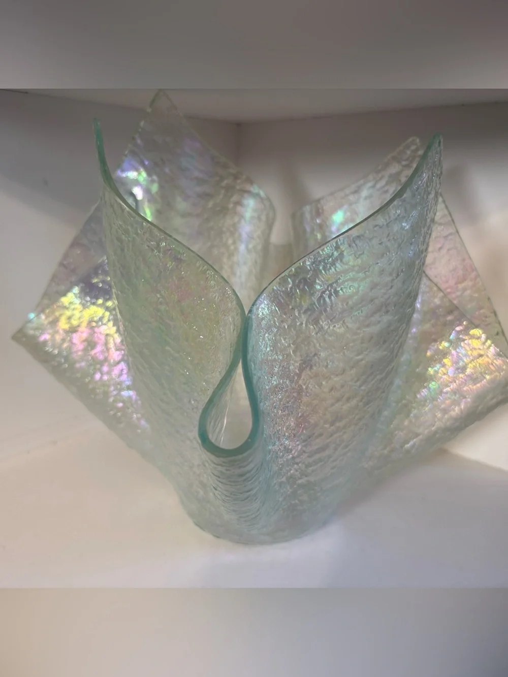 Iridescent Handkerchief Glass Decorative Vase - Clear/Opal Finish
